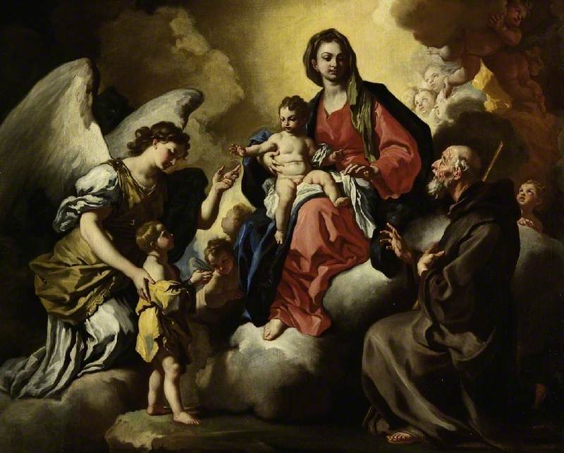 İsa Meryem Ana ile Çocuk, Koruyucu Meleği Tarafından Sunulan Bir Çocuk ve S. Francesco Di Paola - Francesco Solimena
