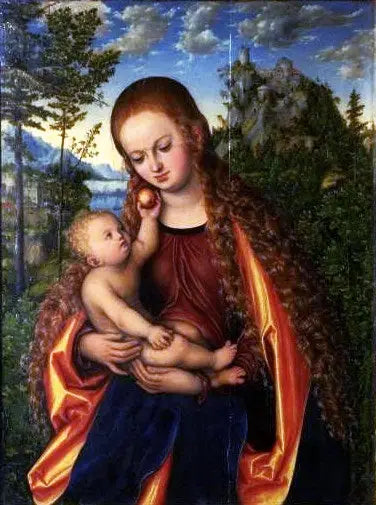 İsa ve Meryem Ana, Görkemli Bir Manzarada - Lucas Cranach the Elder