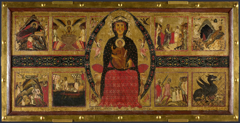 Majesteli Meryem ve Çocuk, anlatımlı sahnelerle - Margaritone d'Arezzo
