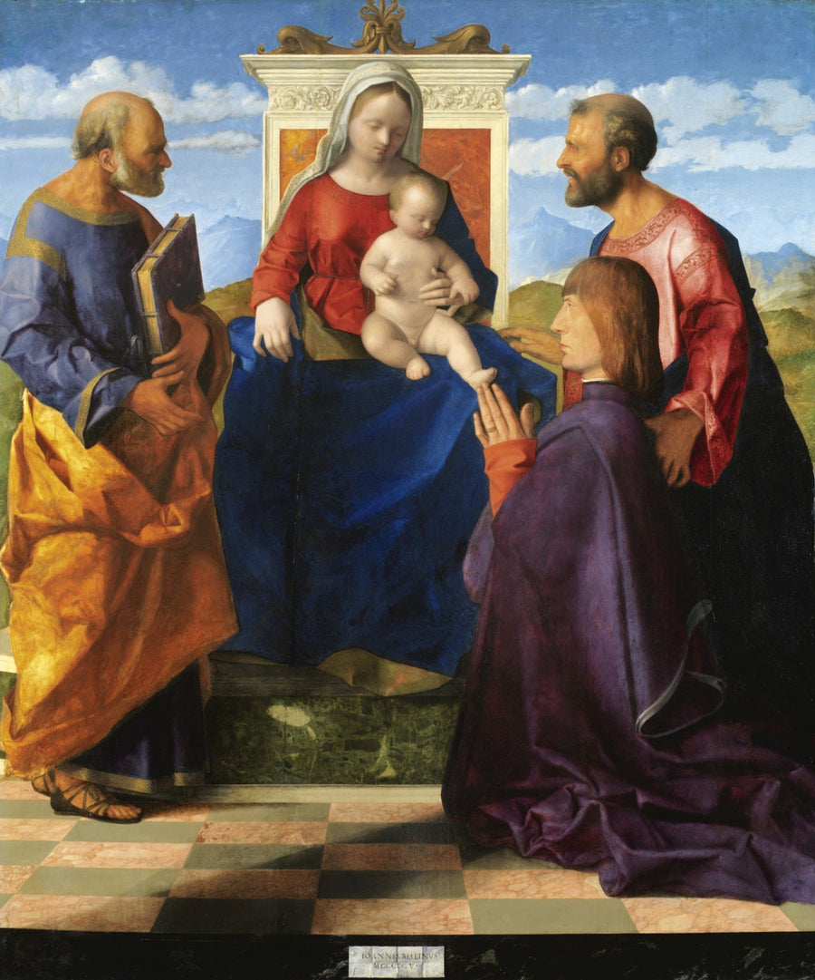 İsa ve Çocuk Meryem, Azizler ve Bir Bağışçı ile Tahtta - Giovanni Bellini