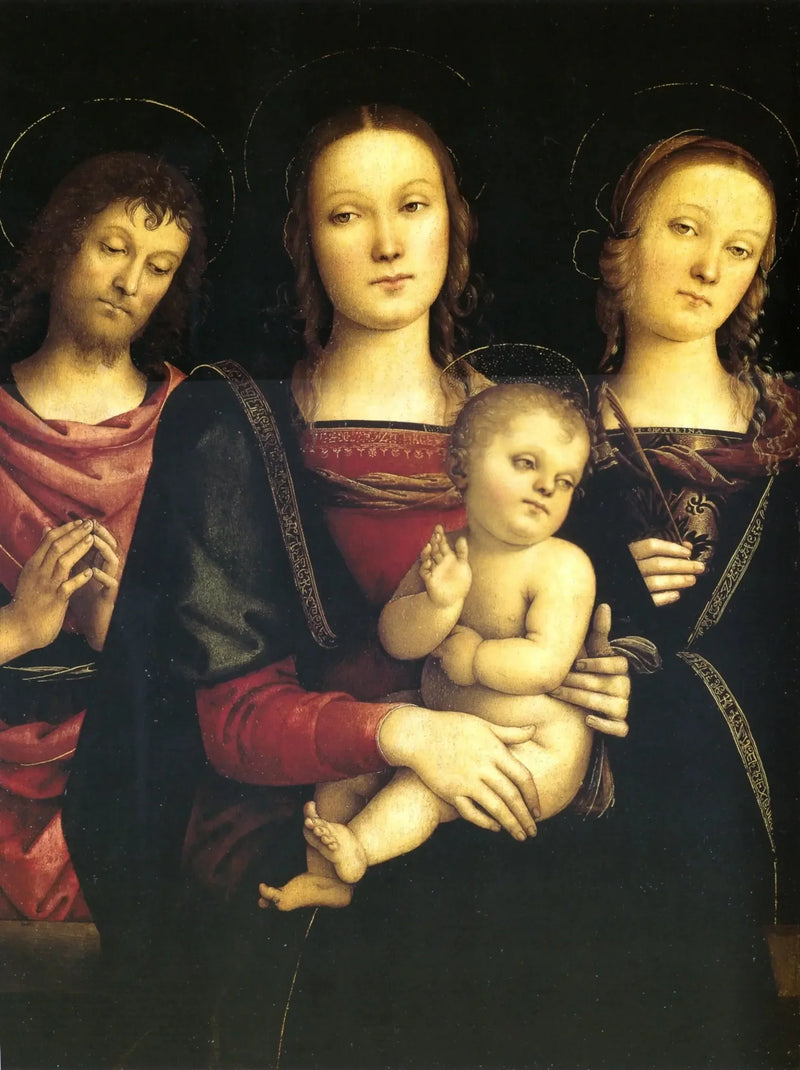 İsa ve Çocuk Meryem, Aziz Yuhanna Vaftizci ve Aziz Katerina'nın arasında - Pietro Perugino