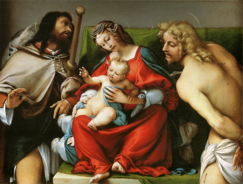 İsa ve Çocuk Meryem Ana ile Azizler Rock ve Sébastien - Lorenzo Lotto