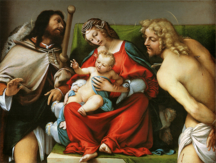 İsa ve Çocuk Meryem Ana ile Azizler Rock ve Sébastien - Lorenzo Lotto