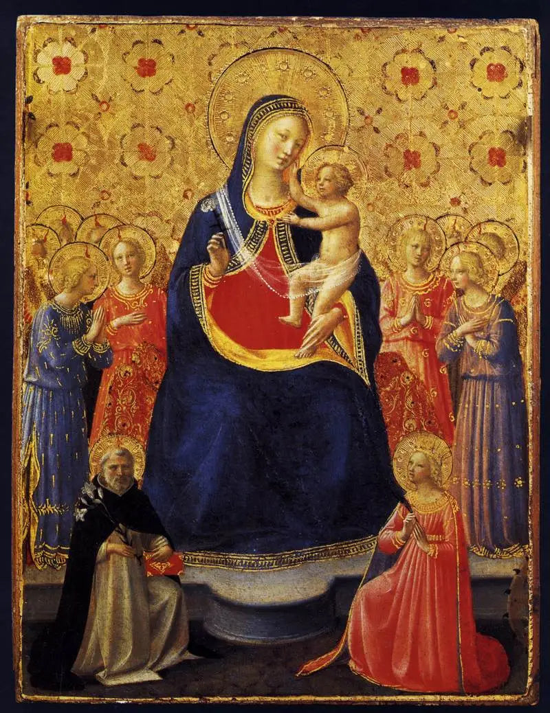 Fra Angelico ile On Dokuz Meleğin ve Azizler Dominique ile Katerina'nın Tahtında Bebek Meryem