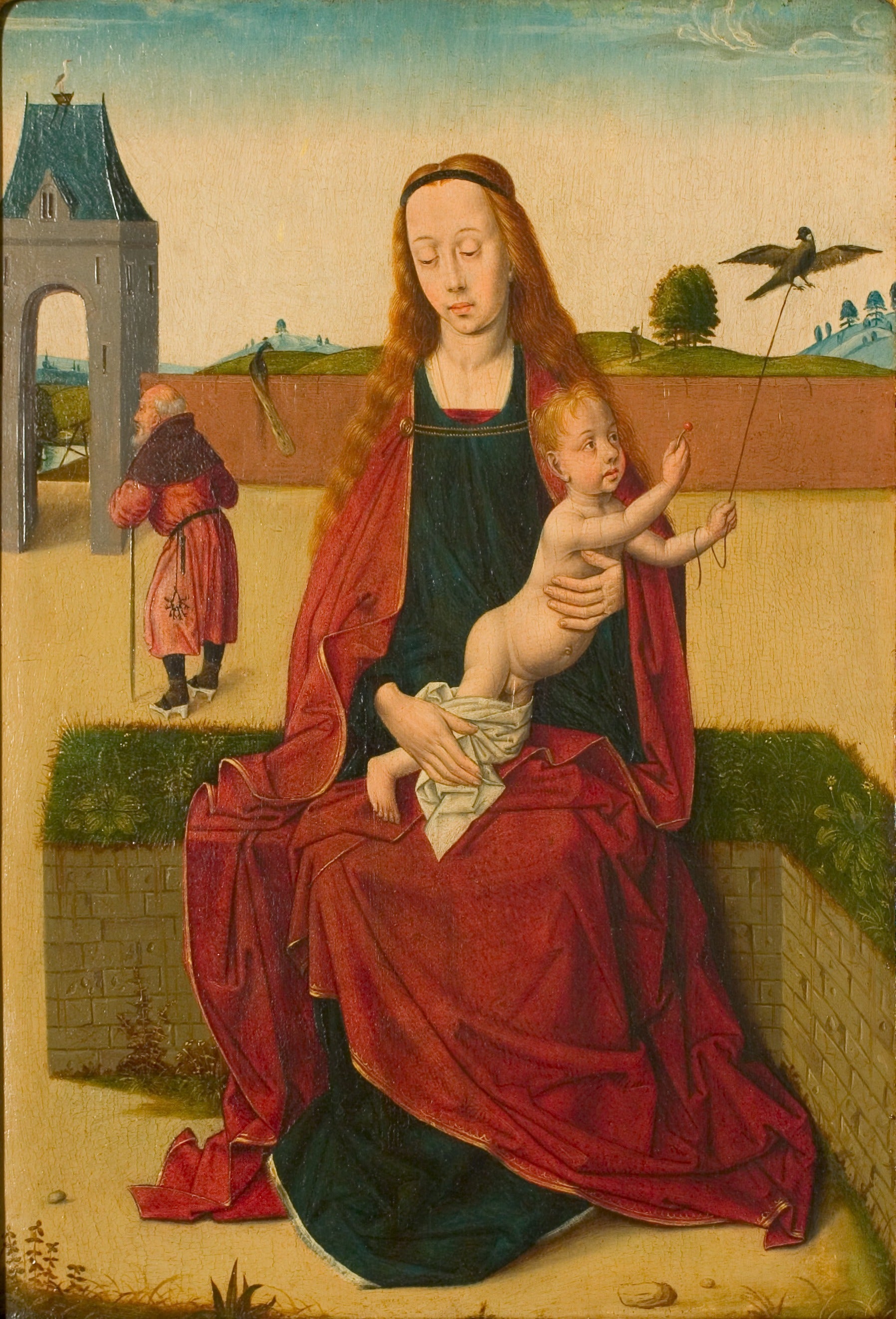 La Vierge à l'Enfant sur un banc d'herbe. - Dirk Bouts