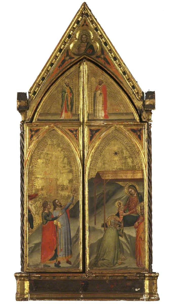 Meryem Ana ve Çocuk, Azizlerle Tahtta Oturuyor (kapanmış triptik) - Bernardo Daddi