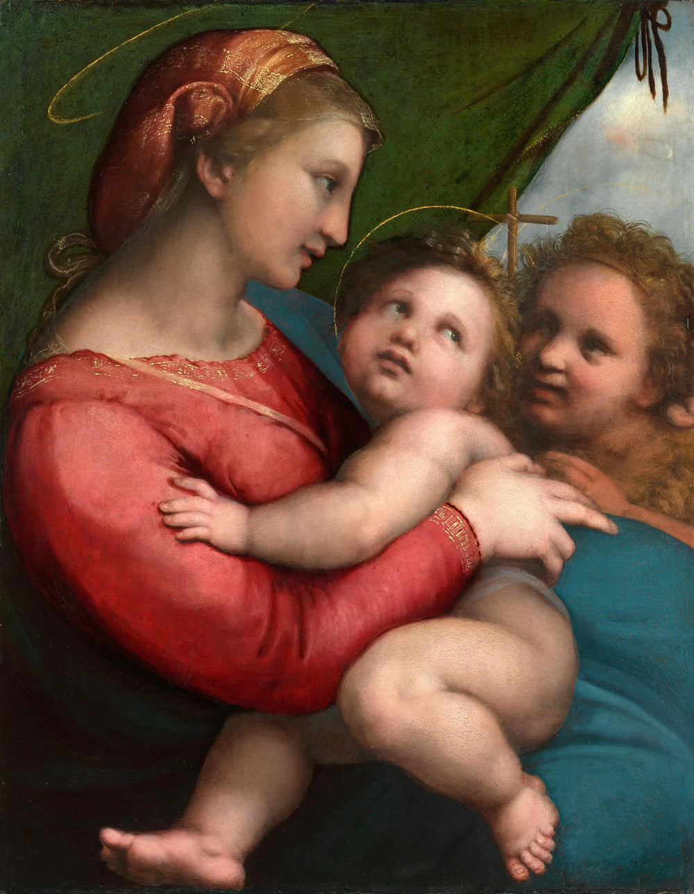 Reproduction du tableau « La Vierge au rideau - Raphaël Sanzio » par Alpha Reproduction en peinture à l’huile