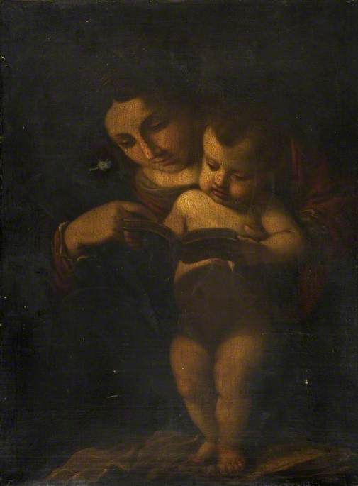Guercino - İsa Çocuk'a Okumayı Öğreten Meryem Ana