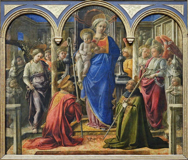 Meryem Ana ve Çocuk Melekler, Aziz Frediano ve Aziz Augustinus ile Çevrili - Fra Filippo Lippi