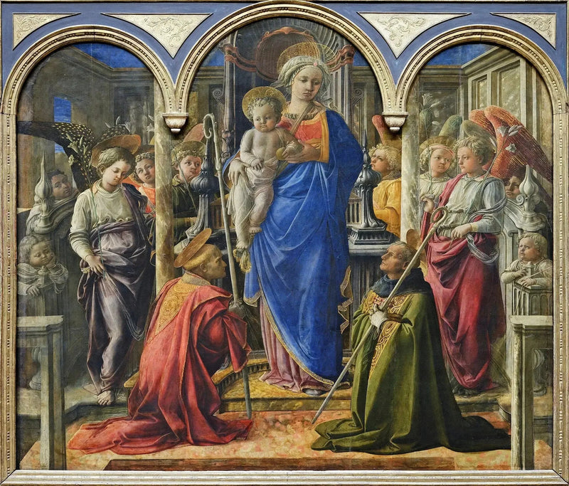 Meryem Ana ve Çocuk Melekler, Aziz Frediano ve Aziz Augustinus ile Çevrili - Fra Filippo Lippi
