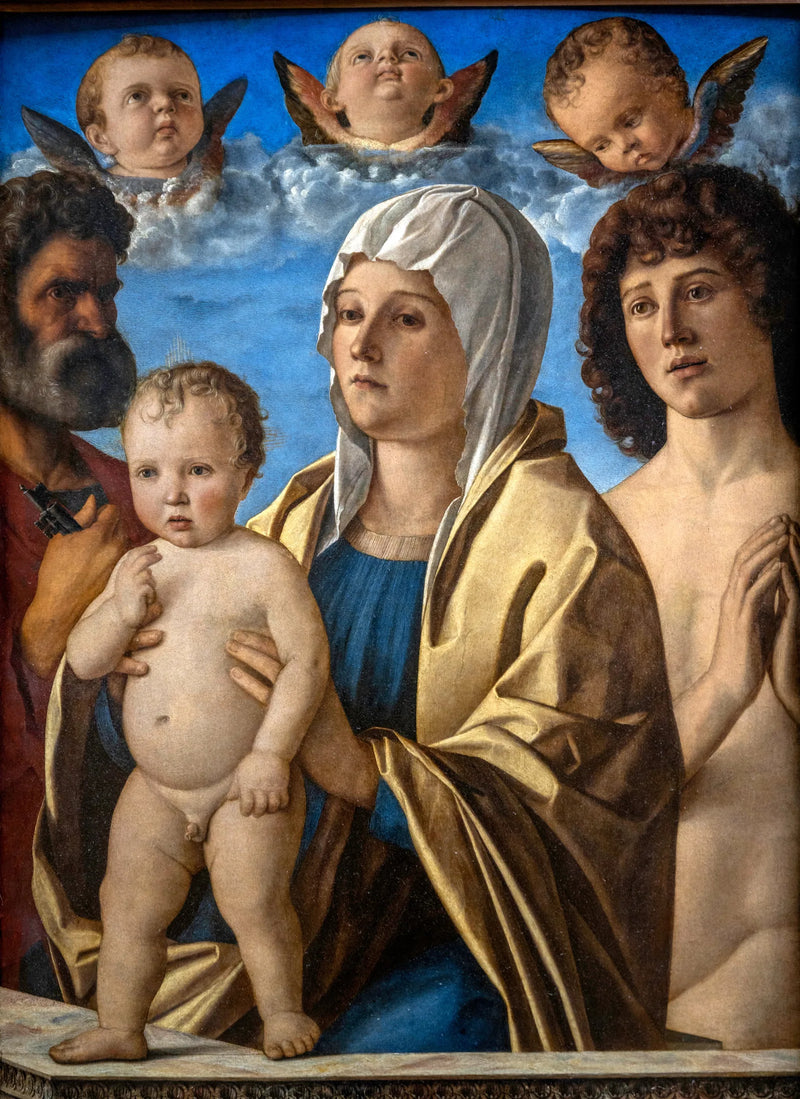 Bakire ve Çocuk, Aziz Petrus ve Aziz Sebastian arasında - Giovanni Bellini