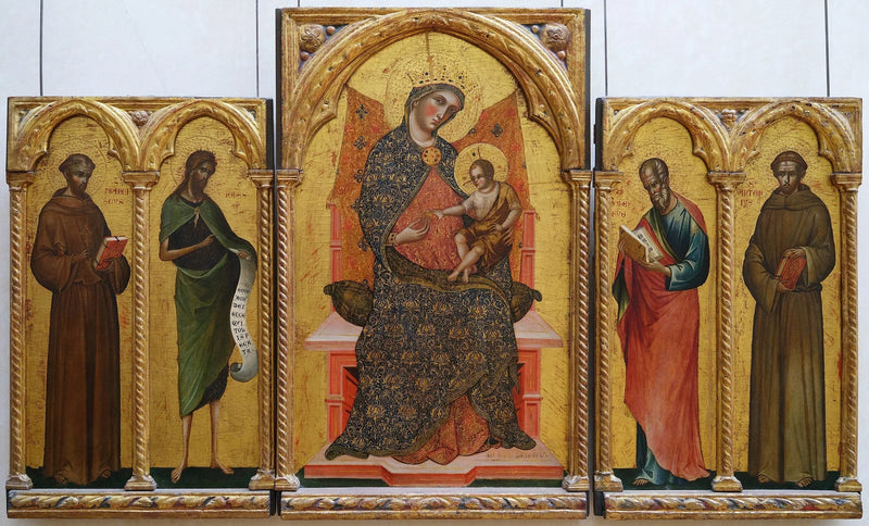 Bakire ve Çocuk, Aziz Fransis of Assisi, Vaftizci Yahya, Yuhanna İncili ve Aziz Antonius Padua - Paolo Veneziano