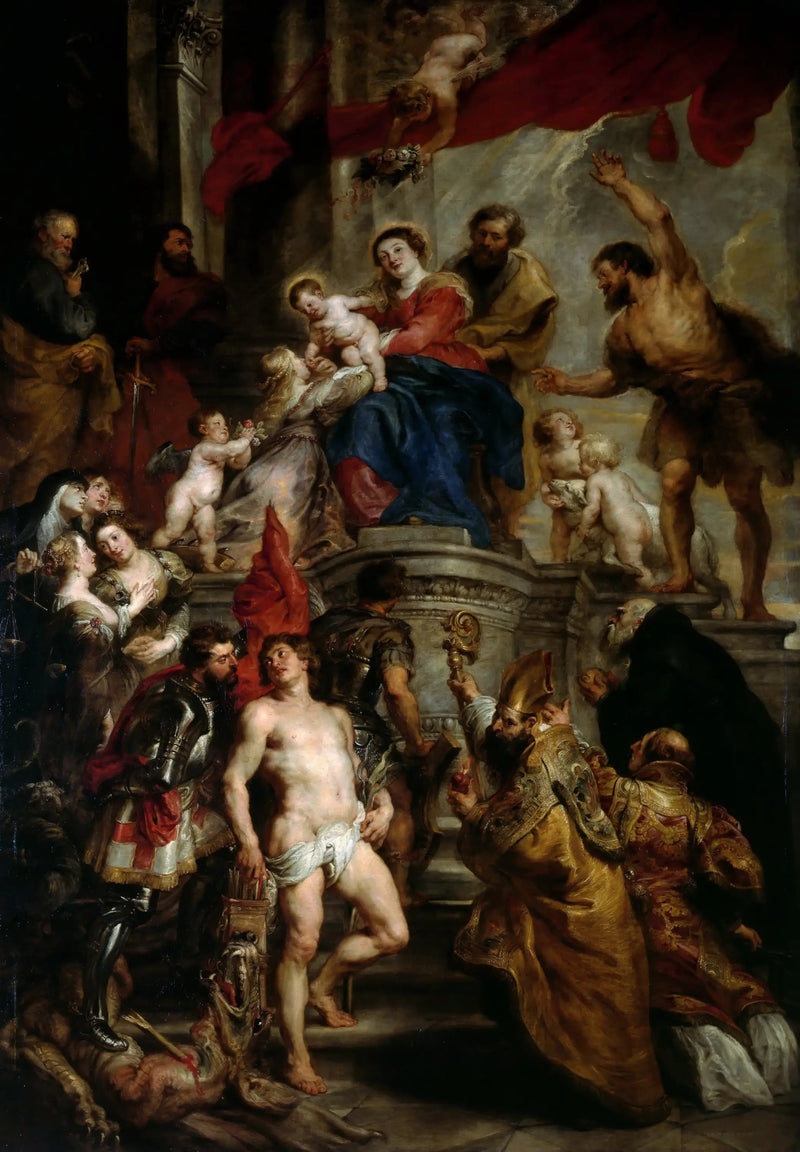 Meryem Ana ve Çocuk Tahtta Otururken, Azizlerle - Peter Paul Rubens