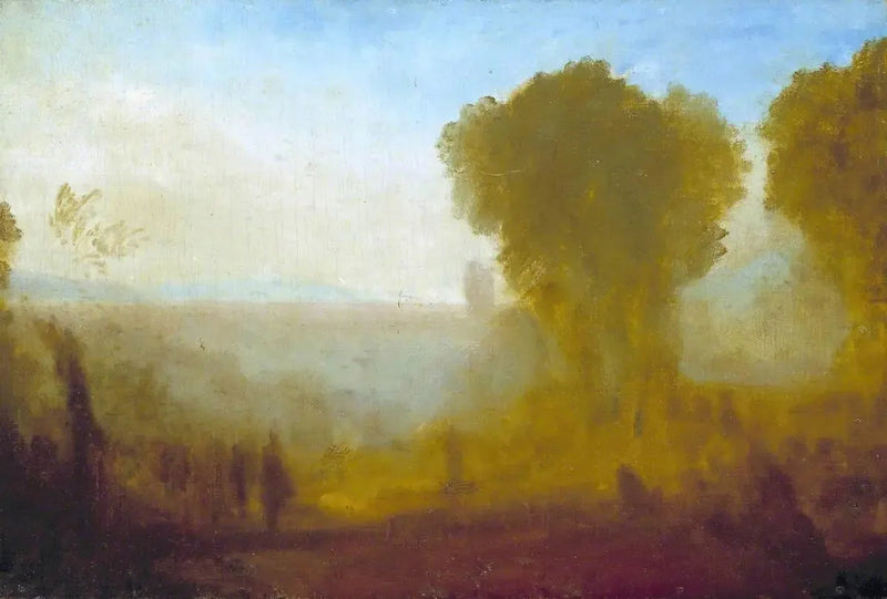 Kule, Ağaçlar ve Figürler ile Manzara; muhtemelen Paris yakınlarındaki Arcueil - J. M. W. Turner