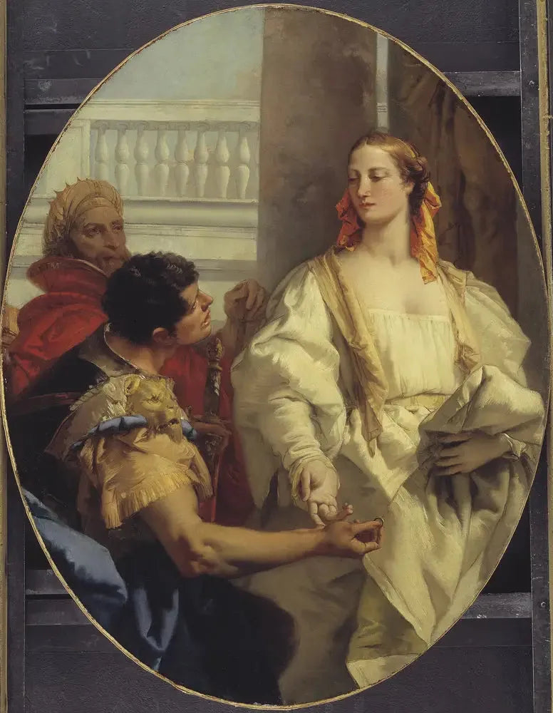 Latinus, kızını Lavinia'yı Ene'ye evlilik teklifinde bulunuyor - Giovanni Battista Tiepolo