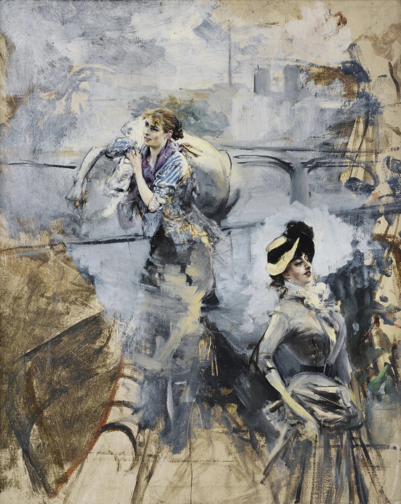 Seine kıyısında lavabosu ve genç kahverengi, Paris - Giovanni Boldini