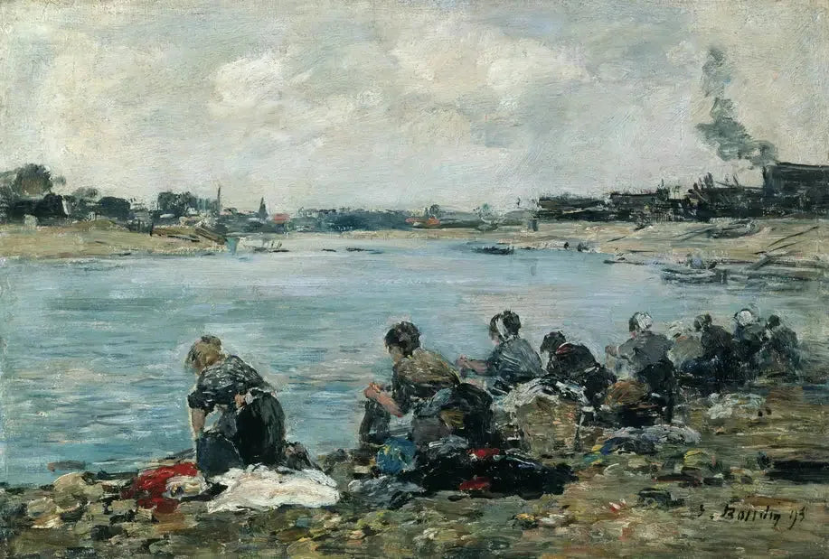 Laveuses au bord de la Touques - Eugène Boudin image 1 reproduction de peinture à l’huile