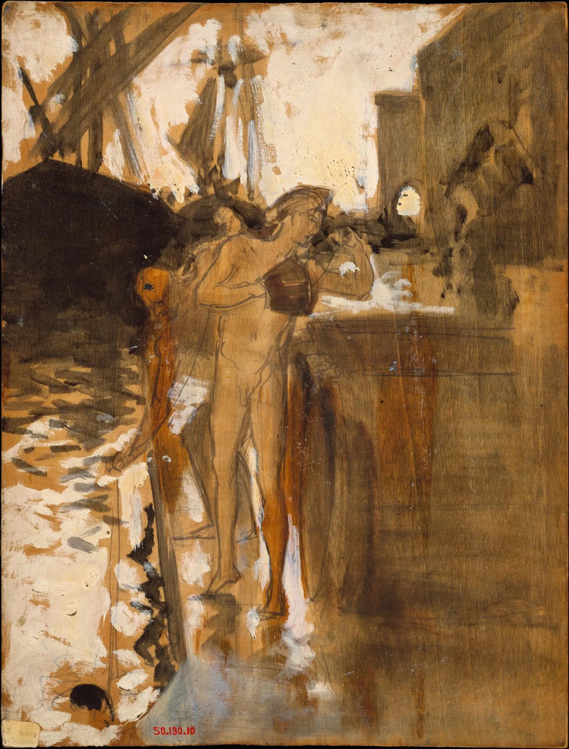 Balkon, İspanya [ve] İki çıplak kadın bir iskelede ayakta - John Singer Sargent