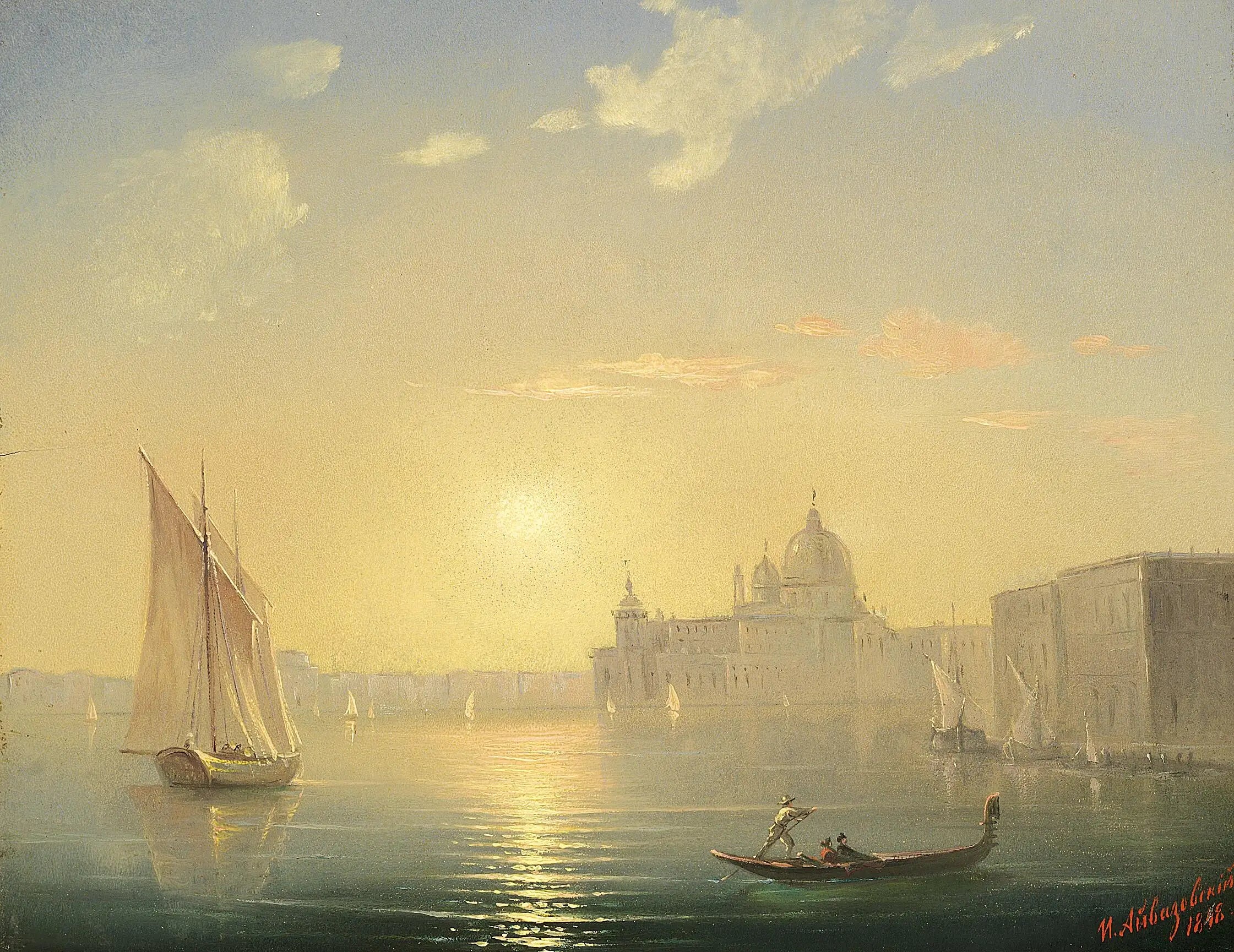 Le Canal Grande avec vue sur Santa Maria della Salute au coucher du soleil. - Ivan Aïvazovski - Alpha Reproduction