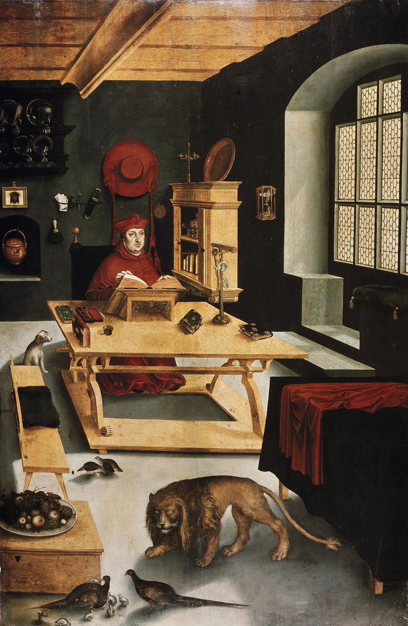 Mayence arkevisi Kardinal Albrecht von Brandenburg, çalışma odasında Aziz Jerome olarak tasvir edilmiştir - Lucas Cranach the Elder
