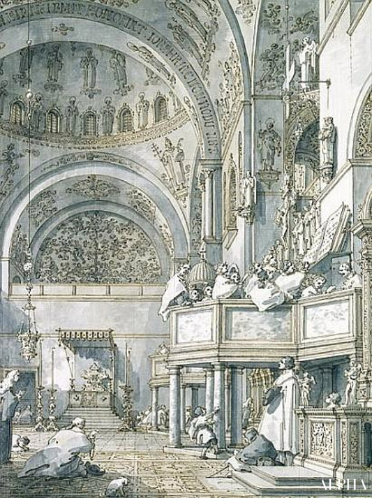 Le chœur chantant dans la basilique Saint-Marc, Venise - Giovanni Antonio Canal - Reproductions de tableaux et peintures haut de gamme