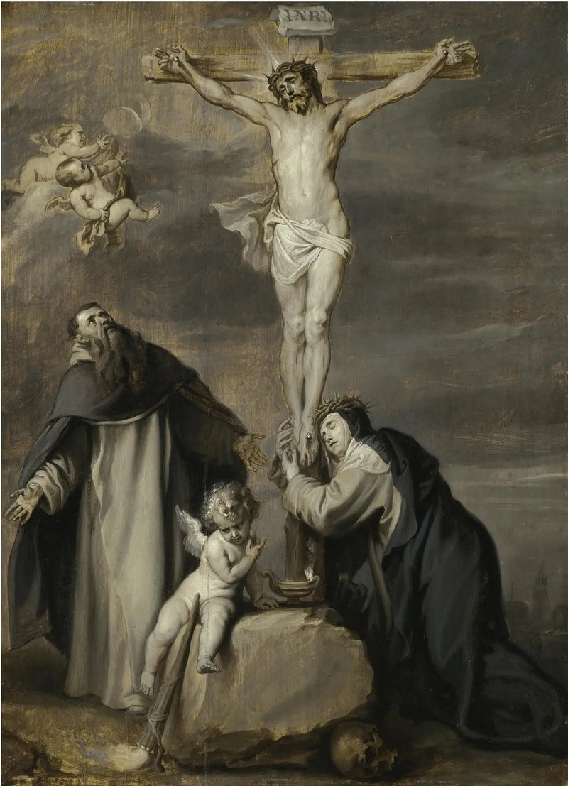 Aziz Dominik ve Sienli Catherine tarafından sevilen çarmıha gerilmiş İsa - Antoine van Dyck