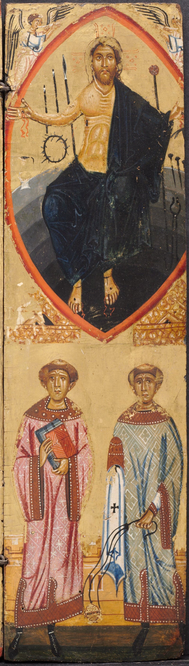 İsa Mesih bir mandorla içinde, Çile enstrümanlarıyla, altında Aziz Stefan ve Aziz Laurent - Berlinghiero Berlinghieri