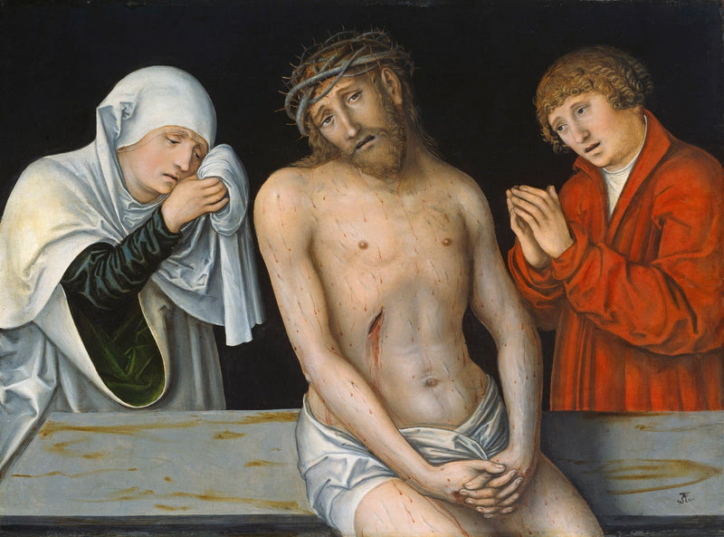 İlahî Çileler İsa'sı, Meryem Ana ve Vaftizci Yahya arasında - Lucas Cranach the Elder