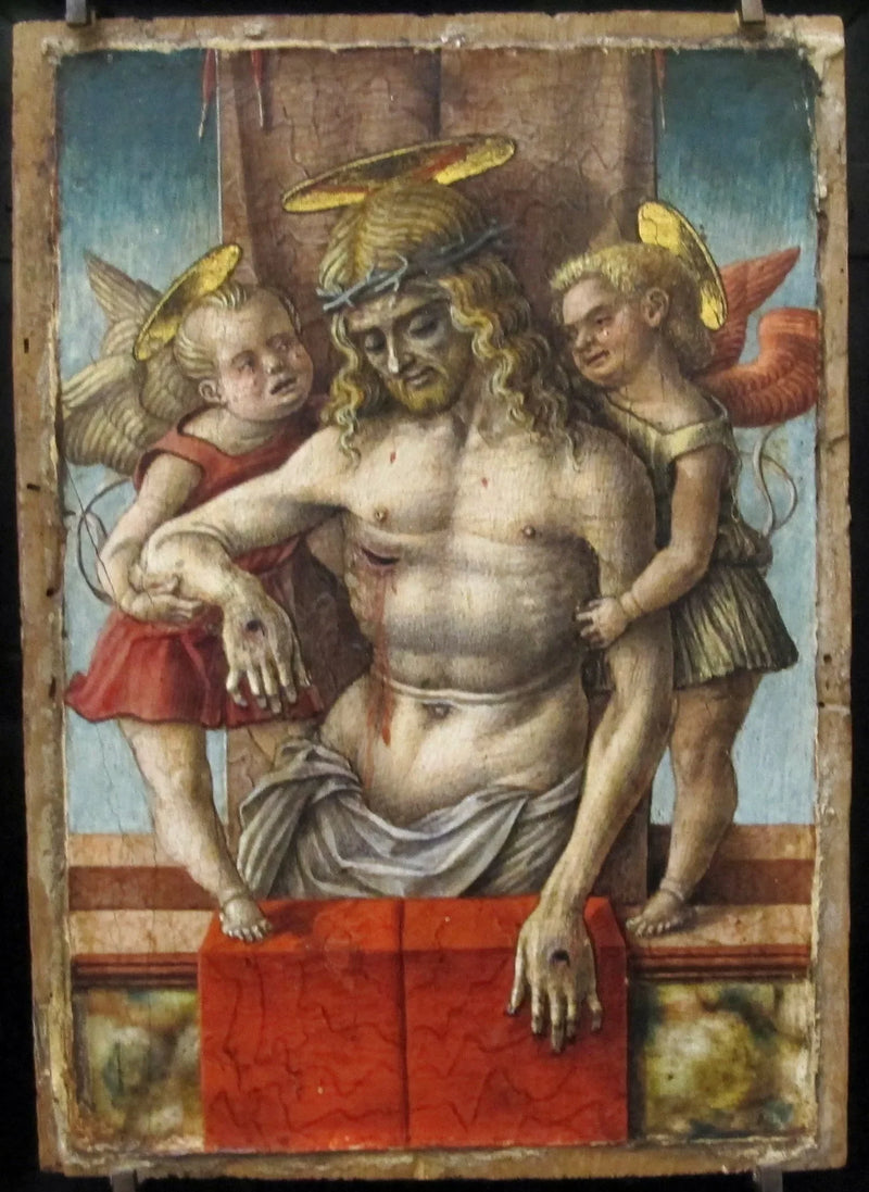İki melek tarafından desteklenen ölü İsa - Carlo Crivelli