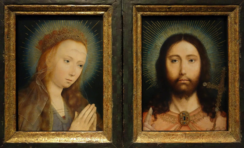 İsa Salvator Mundi ve Dua Eden Meryem - Quentin Metsys
