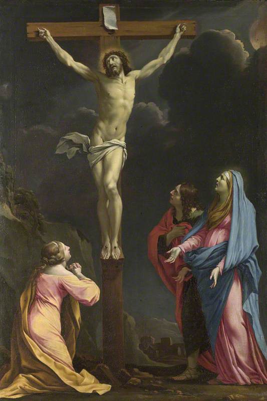 İsa Mesih Çarmıh üzerinde, Meryem Ana ve azizlerle çevrili - Eustache Le Sueur