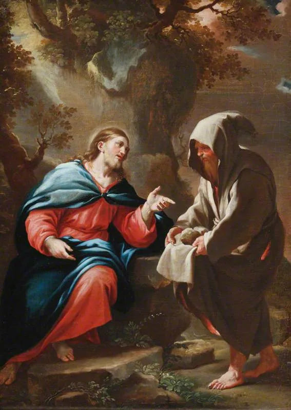 Şeytanın İsa'yı taşları ekmek yapmaya teşvik ettiği sahne - Luca Giordano