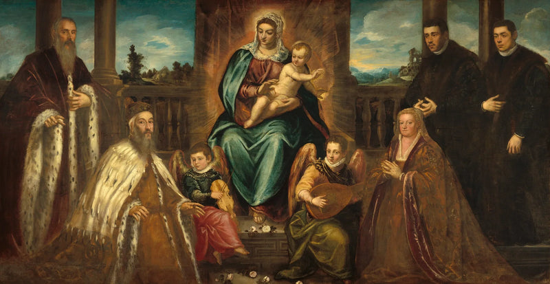 Alvise Mocenigo Dükü ve ailesi, Çocuk Meryem Ana önünde - Jacopo Tintoretto
