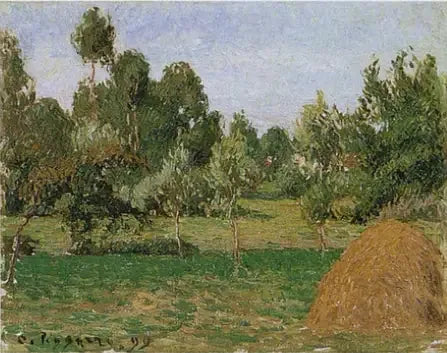Eragny'deki çayırın arka planı, sağda bir saman yığını - Camille Pissarro