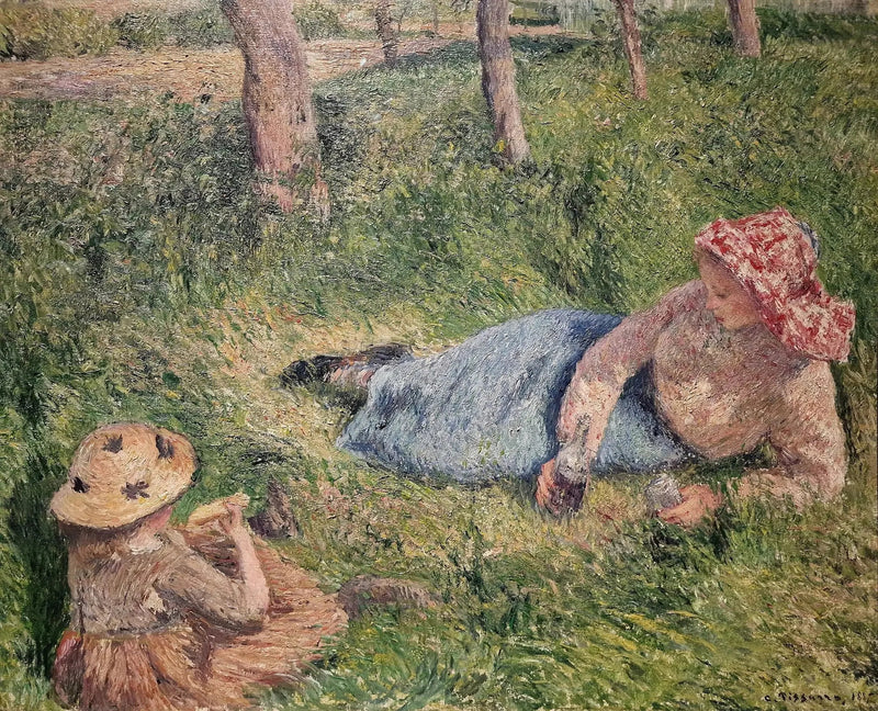 Atıştırmalık, çocuk ve genç köylü dinleniyor - Camille Pissarro