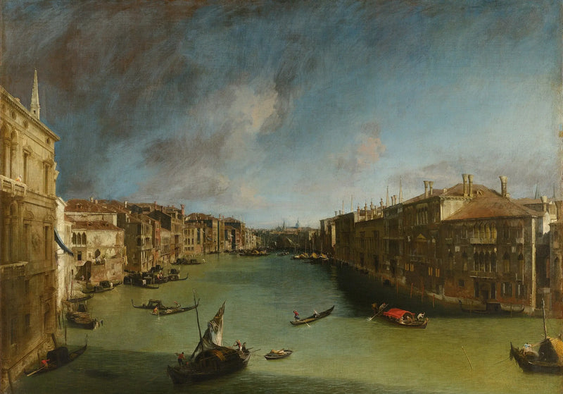 Büyük Kanal, Balbi Sarayı'ndan kuzeydoğuya doğru Rialto Köprüsü'ne doğru - Canaletto