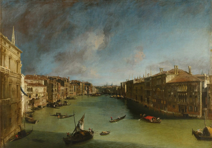 Büyük Kanal, Balbi Sarayı'ndan kuzeydoğuya doğru Rialto Köprüsü'ne doğru - Canaletto