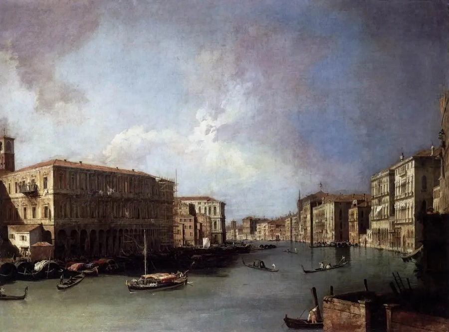 Büyük Kanal, kuzey yönü Rialto Köprüsü yakınlarında - Canaletto