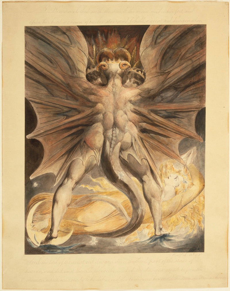 Büyük Kızıl Ejderha ve Güneşle Giyinmiş Kadın (Vahiy 12: 1-4) - William Blake