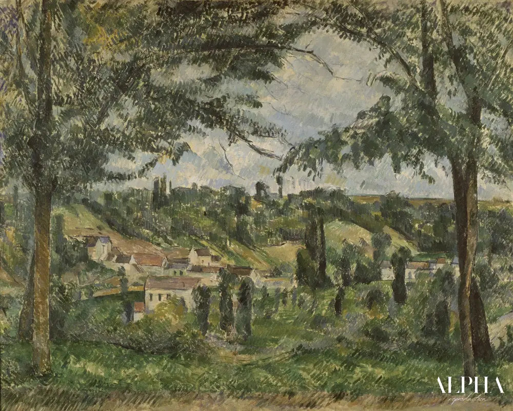 Le Hameau des Pâtis à Pontoise, encadré par des arbres - Paul Cézanne - Reproductions de tableaux et peintures haut de gamme