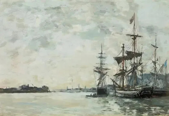 Le Havre, limanda demirlemiş gemiler - Eugène Boudin