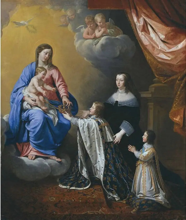 Genç Louis XIV, taçını Meryem Ana ve Çocuk'a sunuyor - Philippe de Champaigne