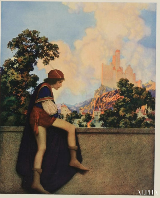 Reproduction du tableau « Le Knave of Hearts regarde Lady Violetta partir - Maxfield Parrish » par Alpha Reproduction en peinture à l’huile