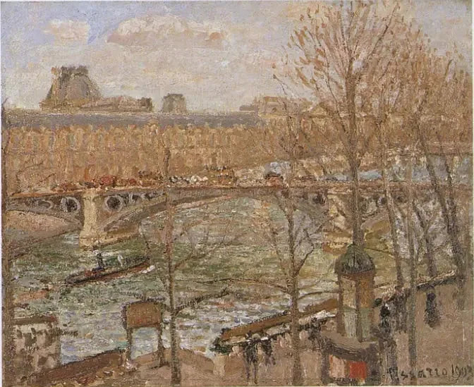 Louvre ve Carrousel Köprüsü, güneş - Camille Pissarro
