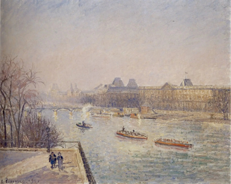 Louvre, sabah, kış güneşi, beyaz don - Camille Pissarro