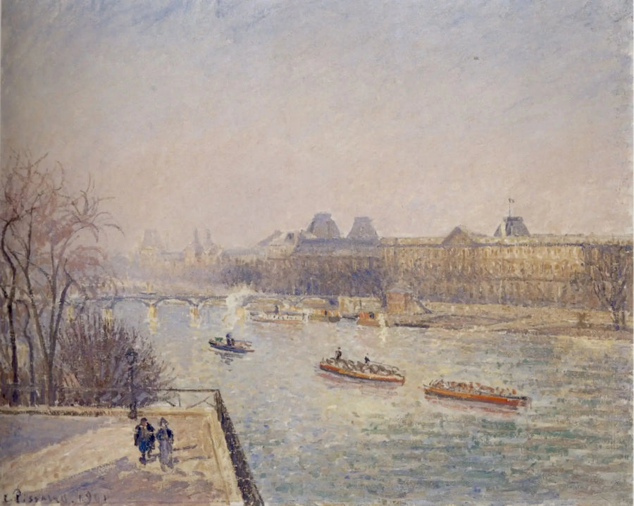 Louvre, sabah, kış güneşi, beyaz don - Camille Pissarro