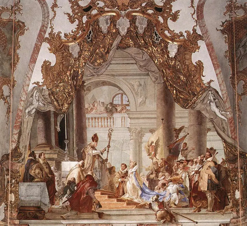 İmparator Friedrich I. Barbarossa ve Béatrice de Bourgogne'nin evliliği, tavan freski - Giovanni Battista Tiepolo