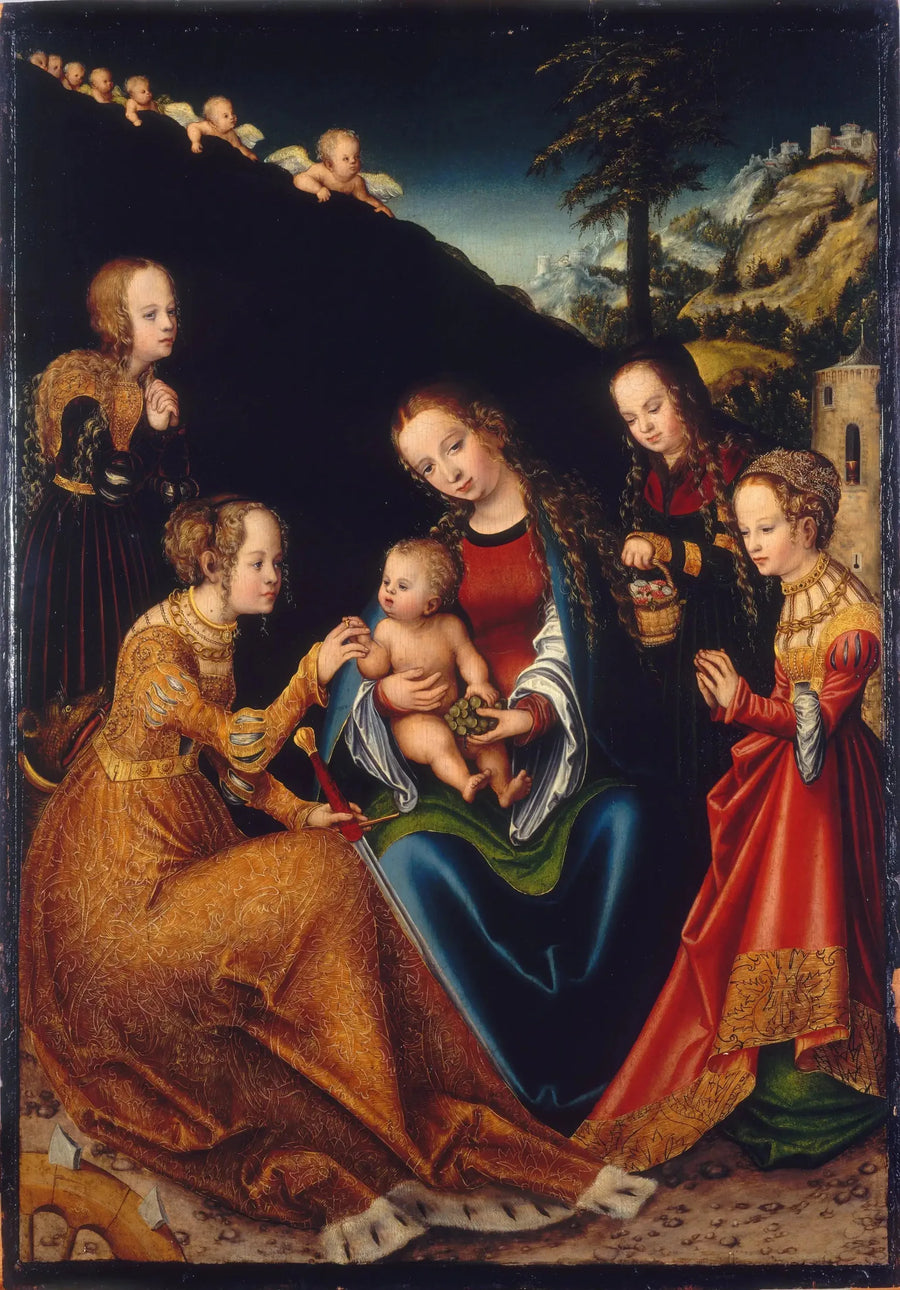 Alexandria'lı Azize Catherine ile Azize Dorothée, Marguerite ve Barbara'nın mistik evliliği - Lucas Cranach the Elder