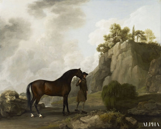 Le marquis de Rockingham's Arabe Étalon (Del par un Jeune marié au Creswell Pitons) - George Stubbs - Reproductions de tableaux et peintures haut de gamme