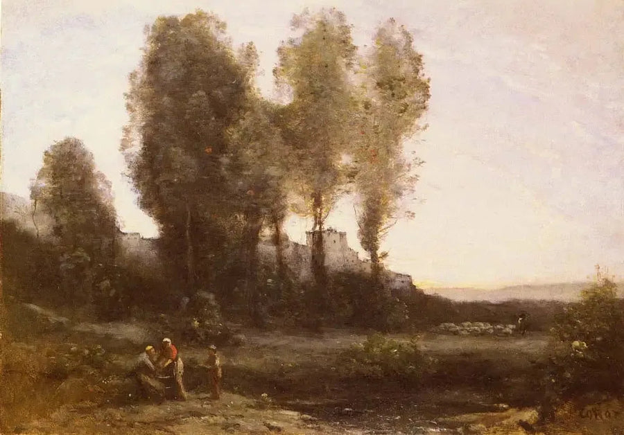 Ağaçların Ardındaki Manastır - Jean-Baptiste Camille Corot
